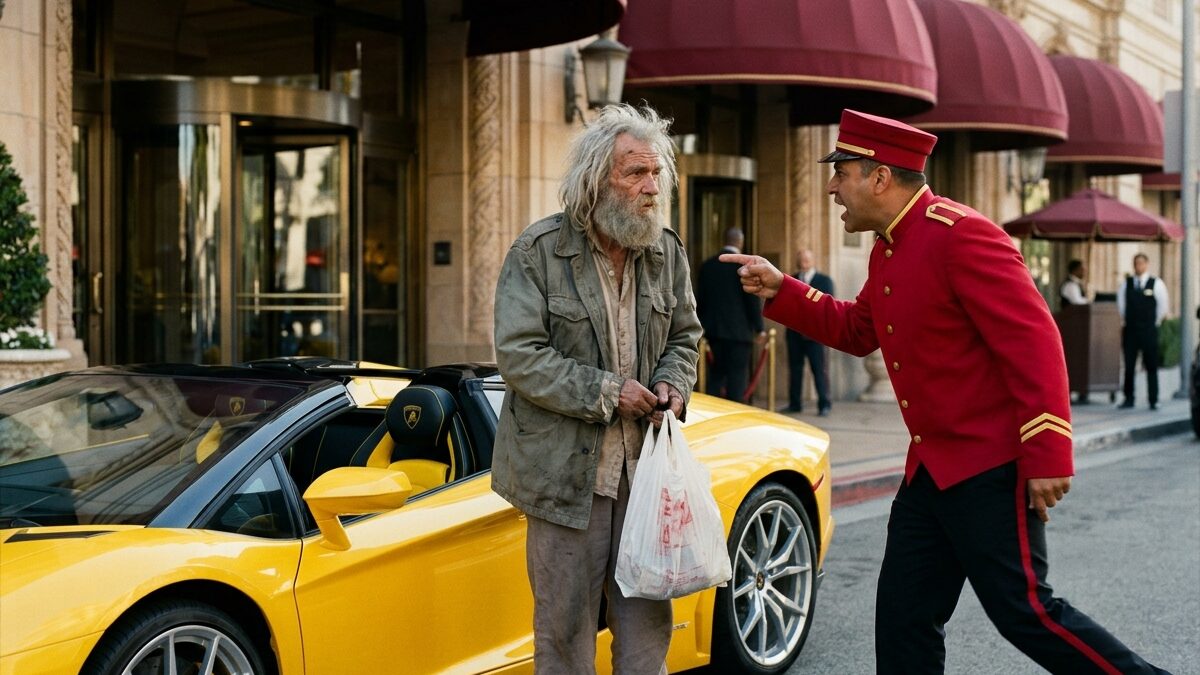 Security Guard Humiliated a Homeless Man Near a Lamborghini—Then the Police Revealed a Shocking Secret