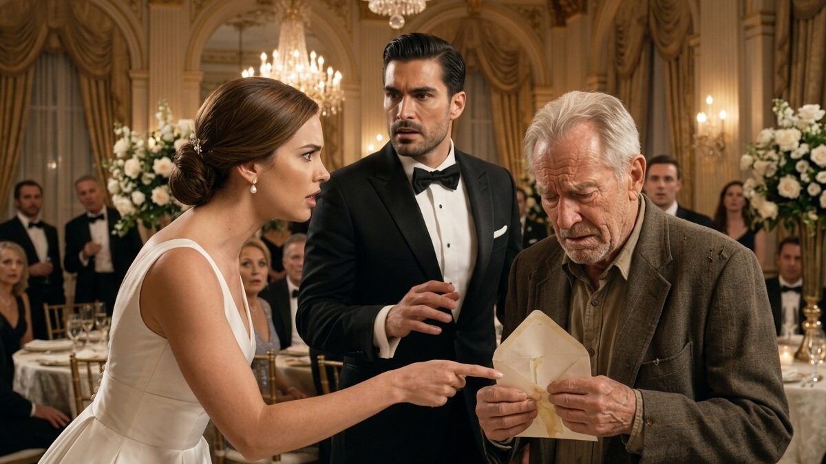 Rich groom humiliates poor father of the bride during an extravagant wedding reception as the bride watches in tears
